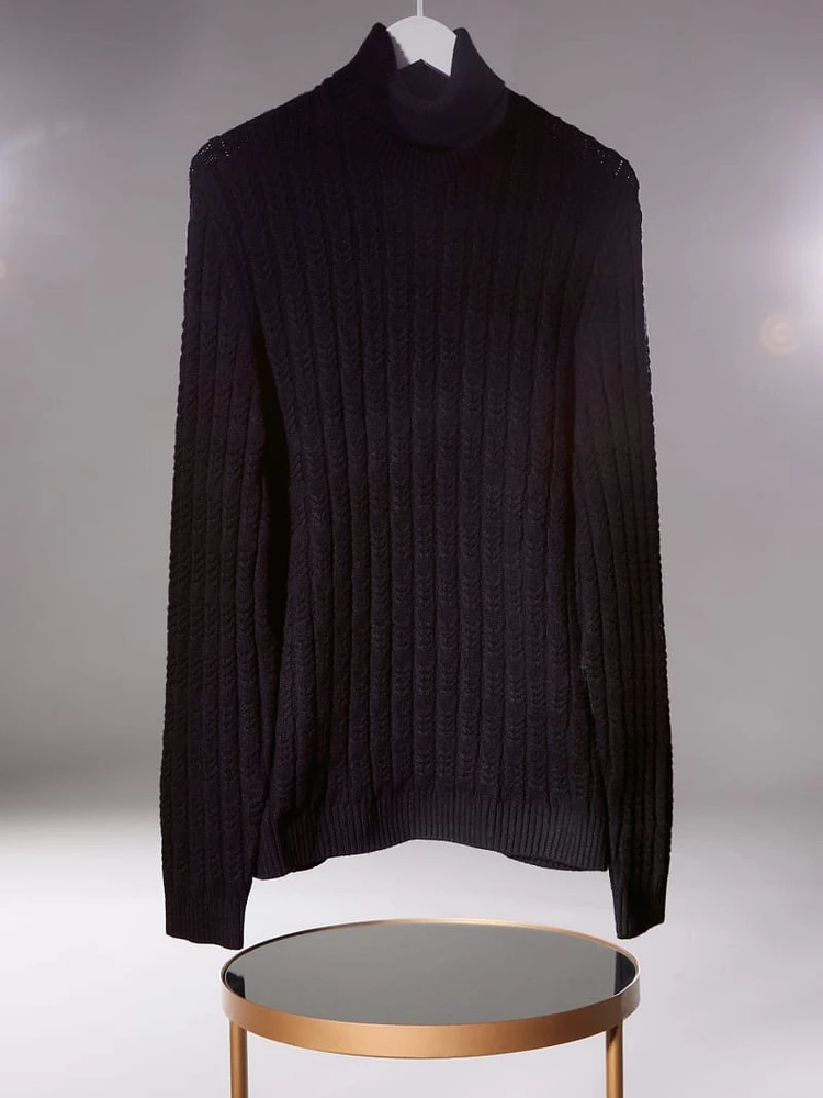 Eco Ezra Turtleneck Cable-Knit Sweater