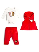 Teddy Bear Holiday Vest, Bodysuit and Joggers Set (0-24M)
