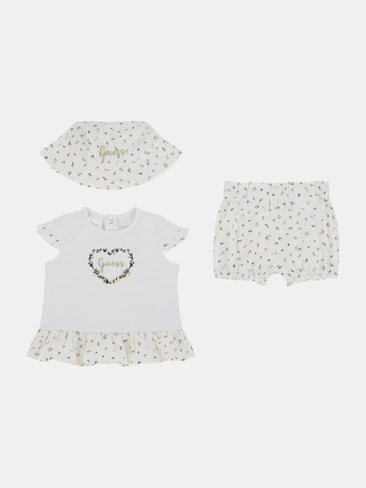 Eco Floral Tee, Shorts and Bucket Hat Set (0-12M)