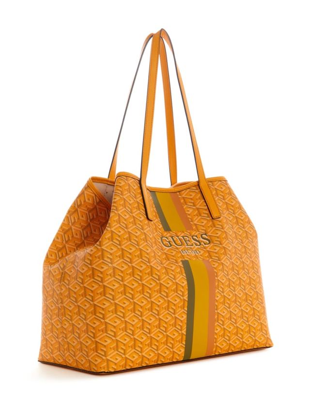 Buy Guess Vikky Logo Detailed Tote Bag In Yellow
