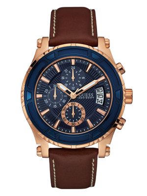 Brown and Rose Gold-Tone Leather Sport Watch