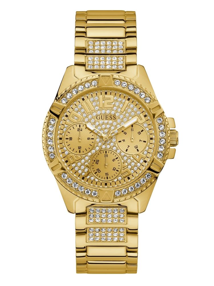 Rhinestone Gold-Tone Multifunction Watch