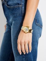 Gold-Tone Crystal Bangle Analog Watch