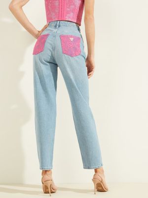 Lace Exposed Button Mom Jeans