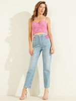 Lace Exposed Button Mom Jeans