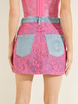 Lace Denim Mini Skirt