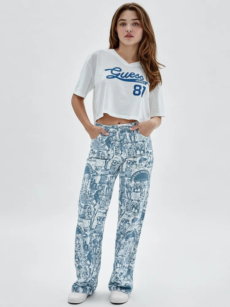 GUESS Originals Vintage Print Wide-Leg Jeans