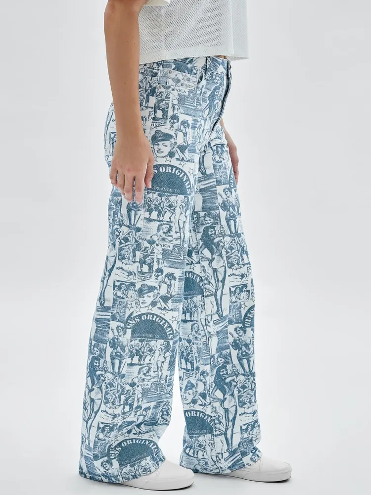 GUESS Originals Vintage Print Wide-Leg Jeans