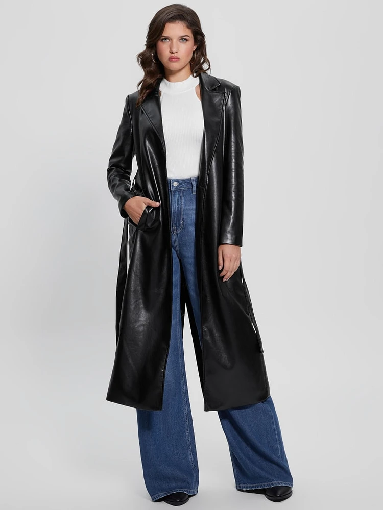 Gea Faux-Leather Trench Coat