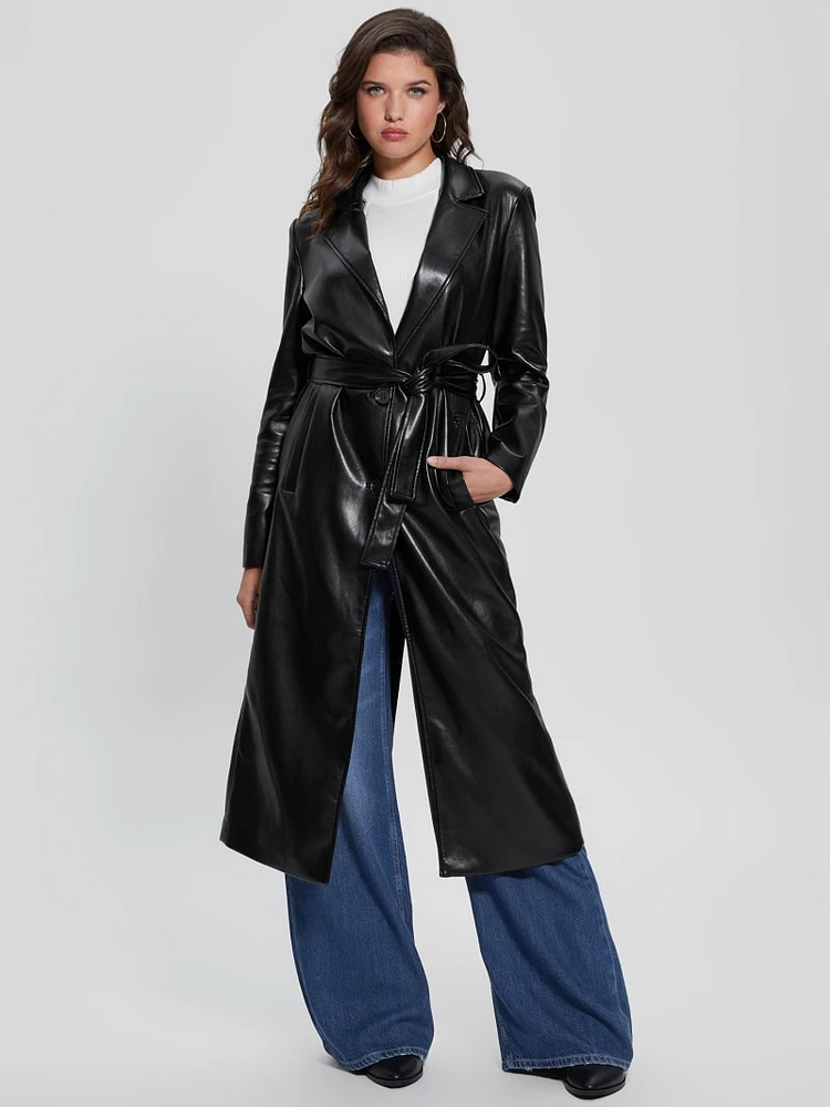 Gea Faux-Leather Trench Coat