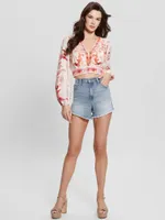 Relaxed Denim Midi Shorts