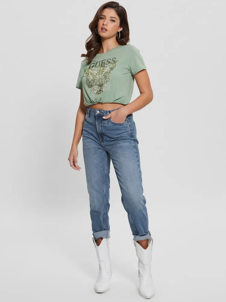 Rhinestone Leopard Logo Tee