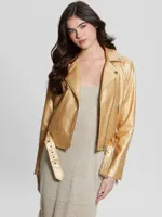 Lana Metallic Faux-Leather Biker Jacket