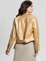 Lana Metallic Faux-Leather Biker Jacket