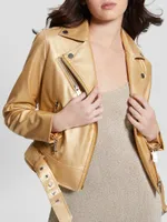 Lana Metallic Faux-Leather Biker Jacket