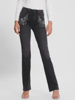 Rhinestone Mid Rise Bootcut Jean