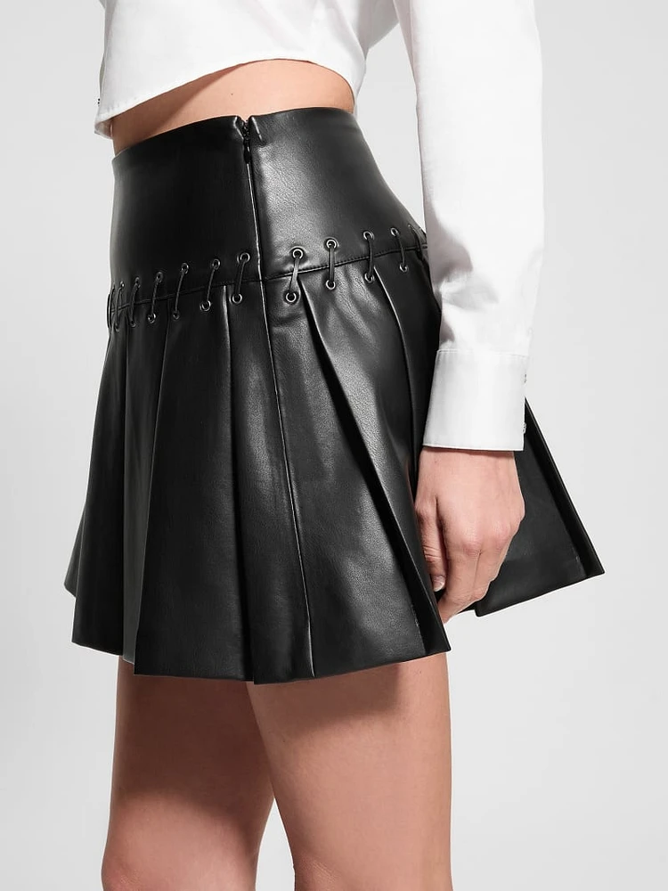 Kamilia Faux-Leather Pleated Skirt