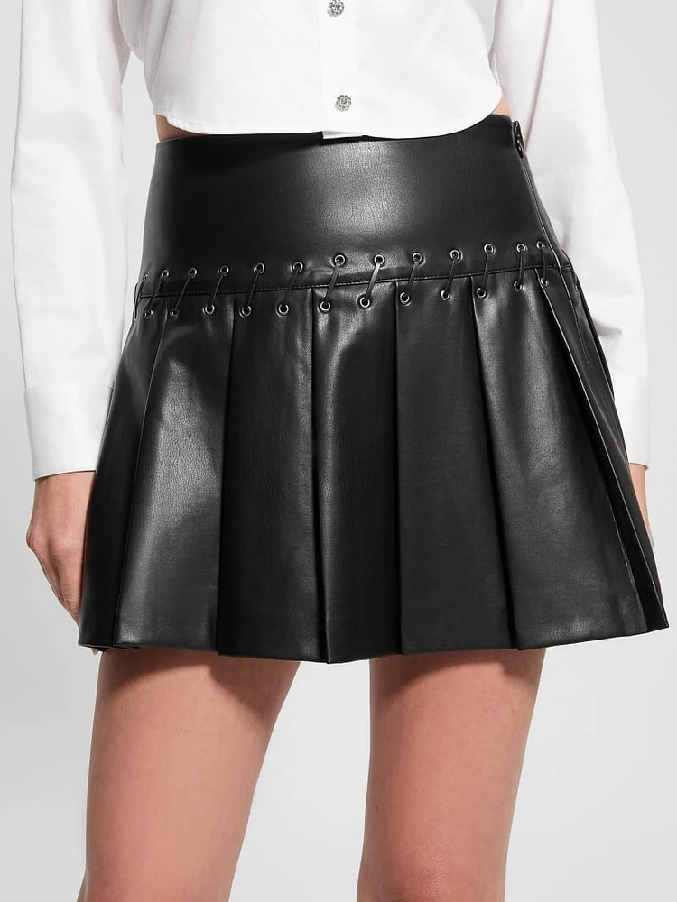 Kamilia Faux-Leather Pleated Skirt