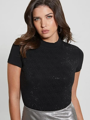 Rhinestone Quattro G Mock-Neck Tee