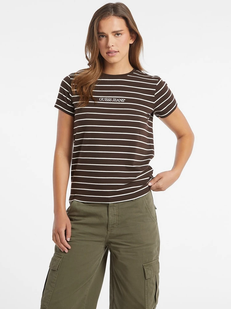 Classic Embroidered Logo Striped Tee