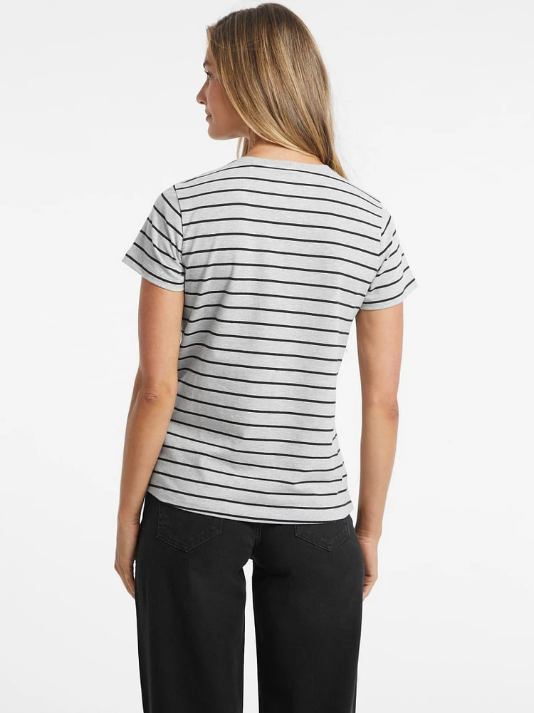 Classic Embroidered Logo Striped Tee