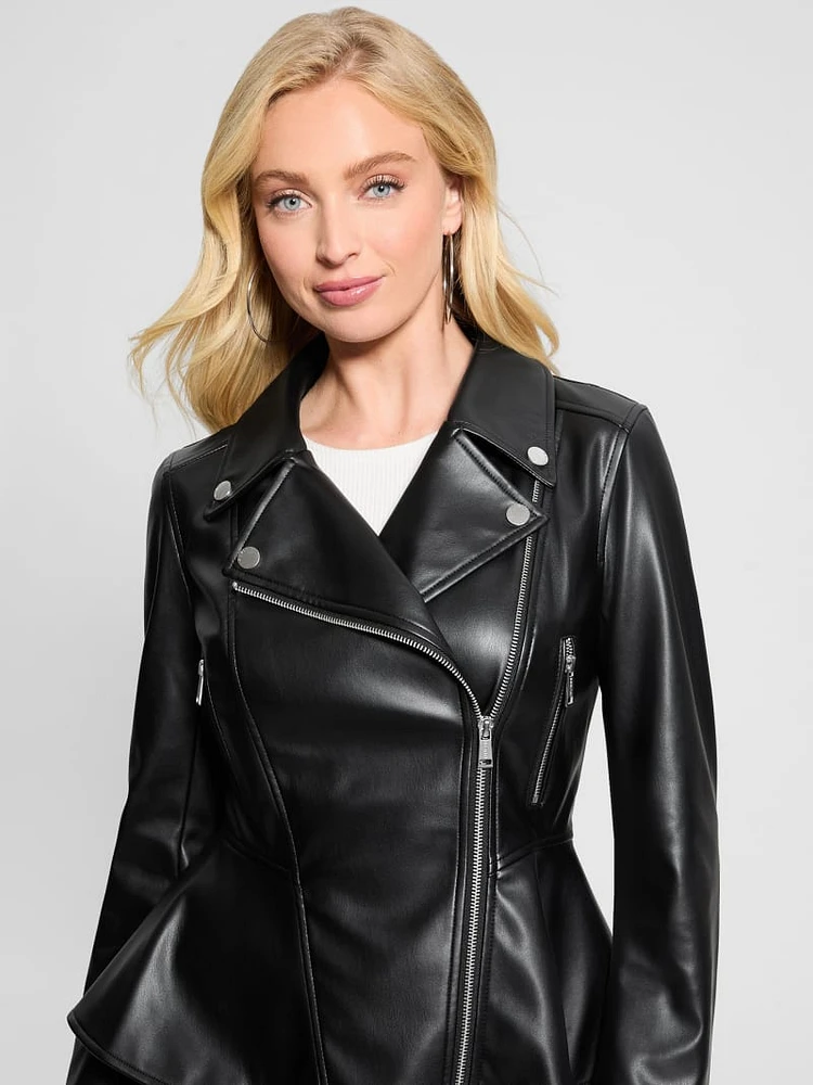 Ivy Faux-Leather Peplum Moto Jacket