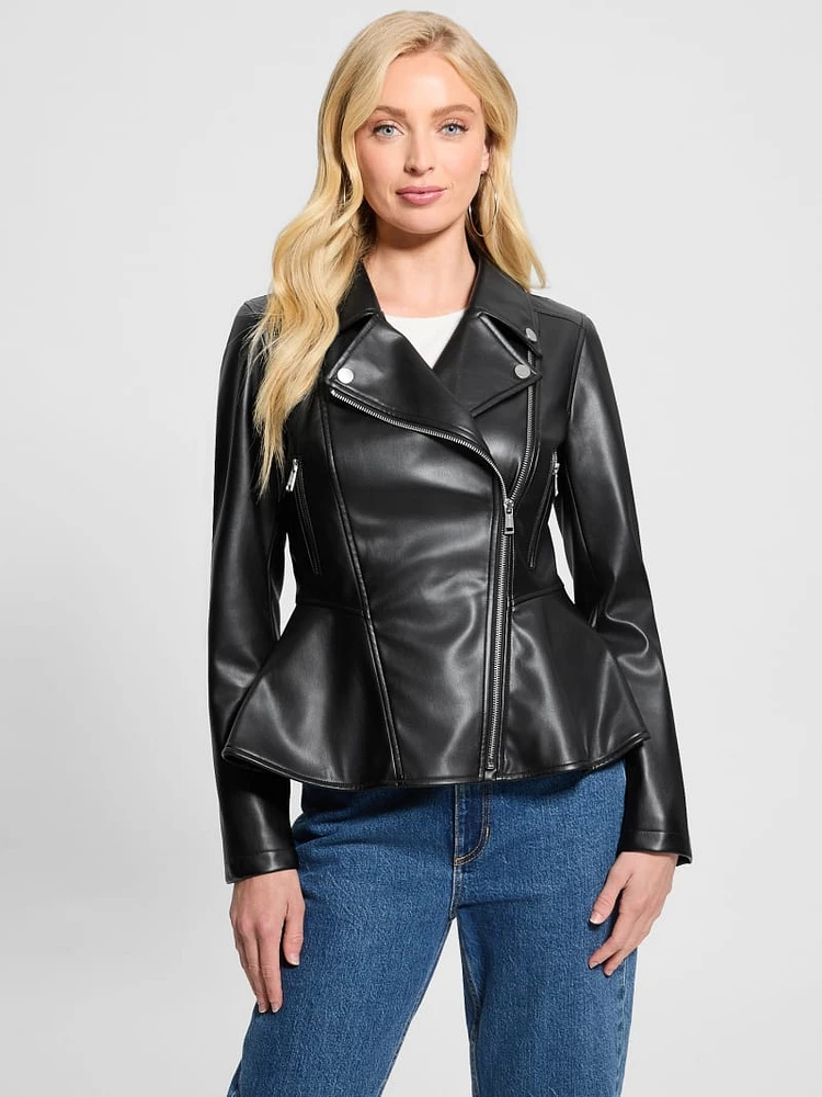 Ivy Faux-Leather Peplum Moto Jacket