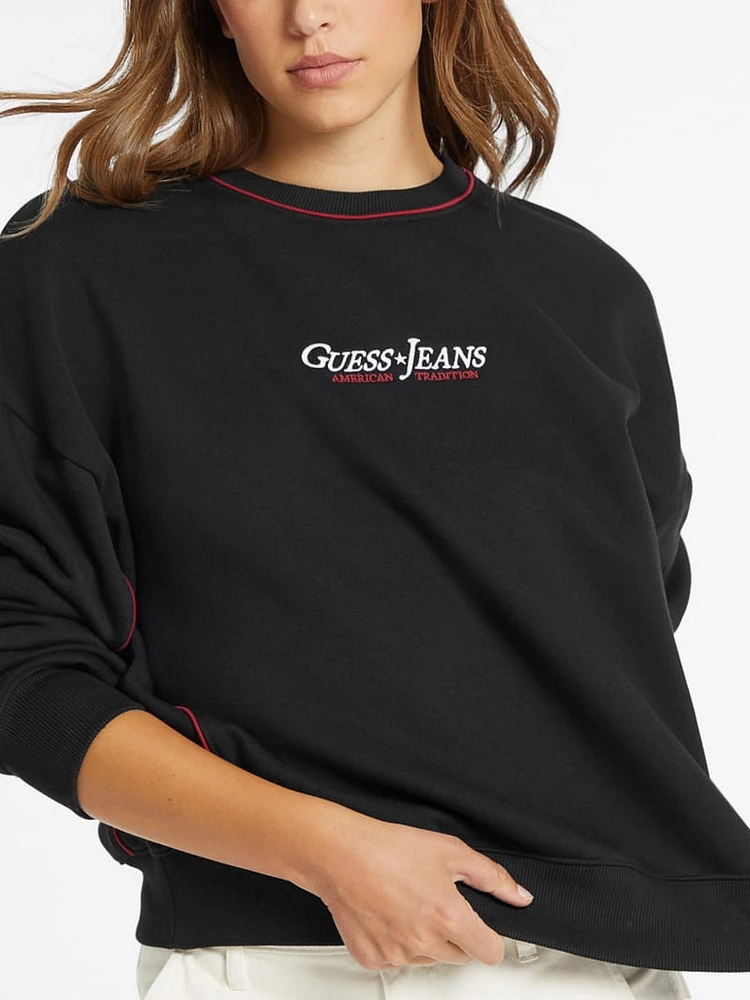 Oversized Contrast Piping Logo Sweatshirt