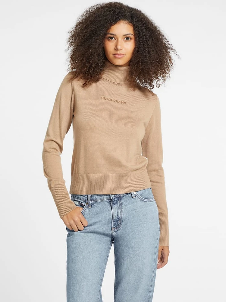 Silk and Wool-Blend Turtleneck Logo Sweater