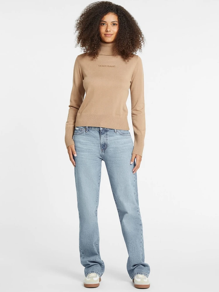 Silk and Wool-Blend Turtleneck Logo Sweater