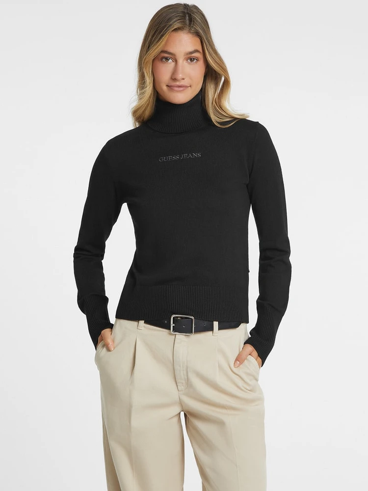 Silk and Wool-Blend Turtleneck Logo Sweater