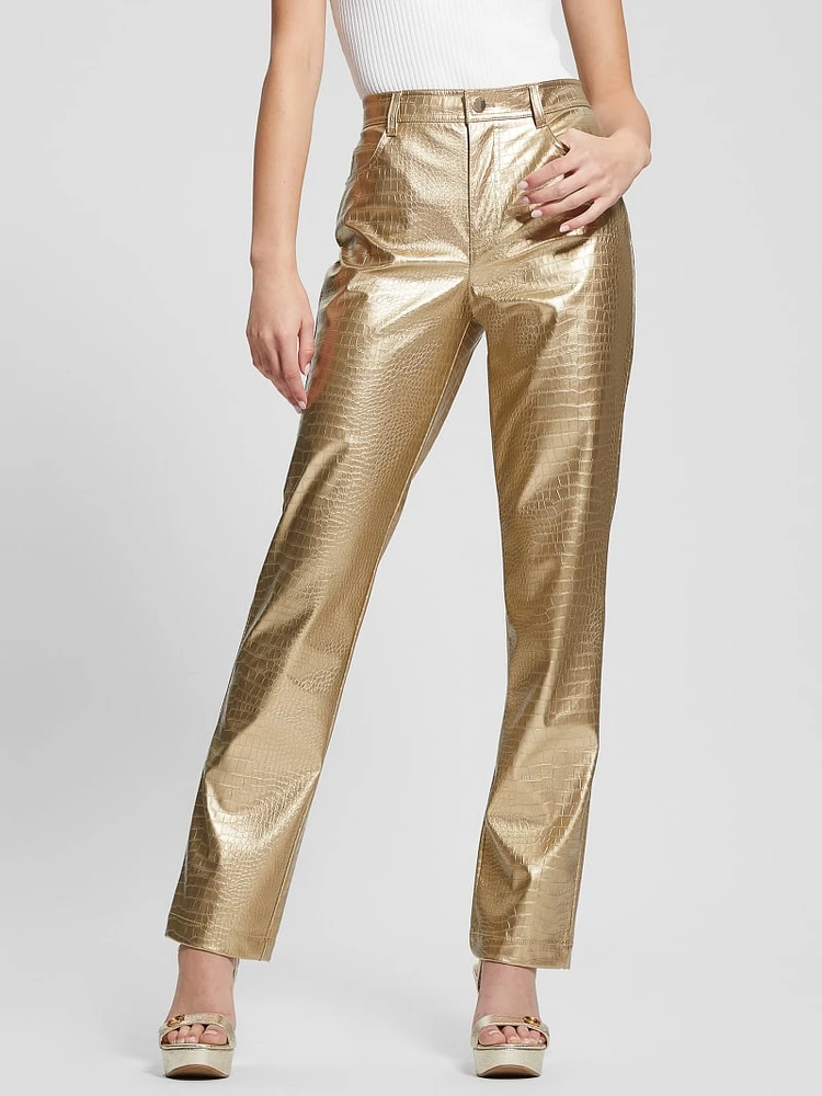 Ambra Metallic Faux-Leather Pants