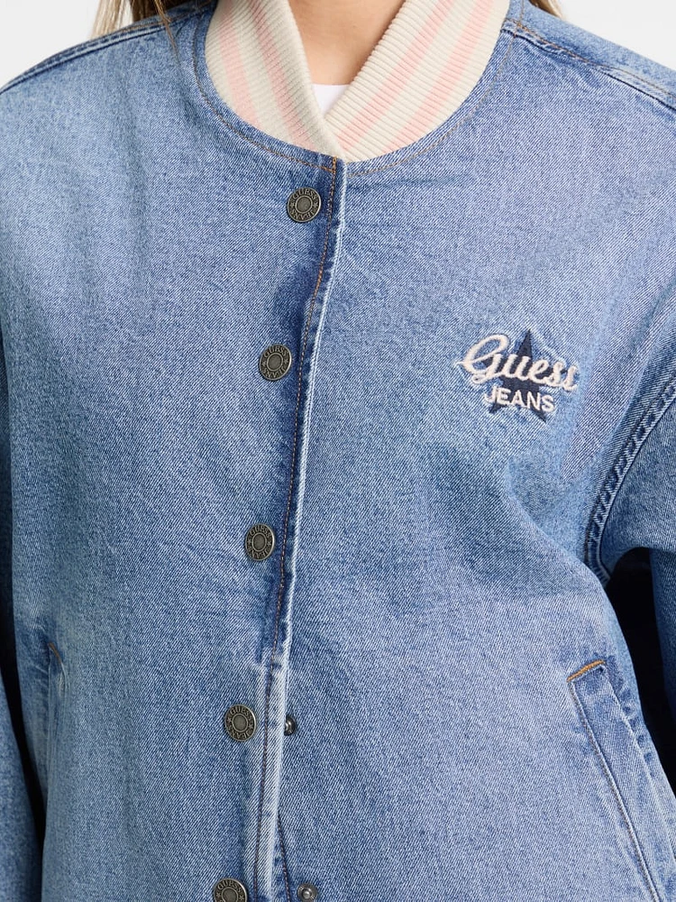 Eco Denim Varsity Jacket