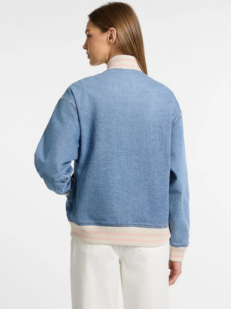Eco Denim Varsity Jacket