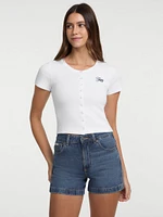 Eco Crewneck Embroidered Top