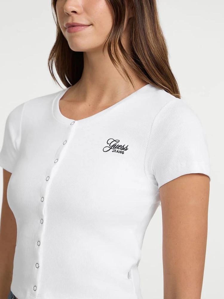 Eco Crewneck Embroidered Top