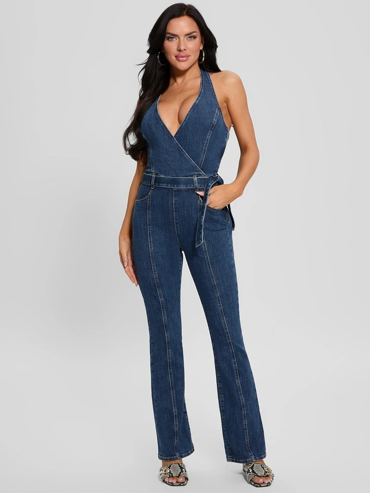 Eco Claire Denim Halter Jumpsuit
