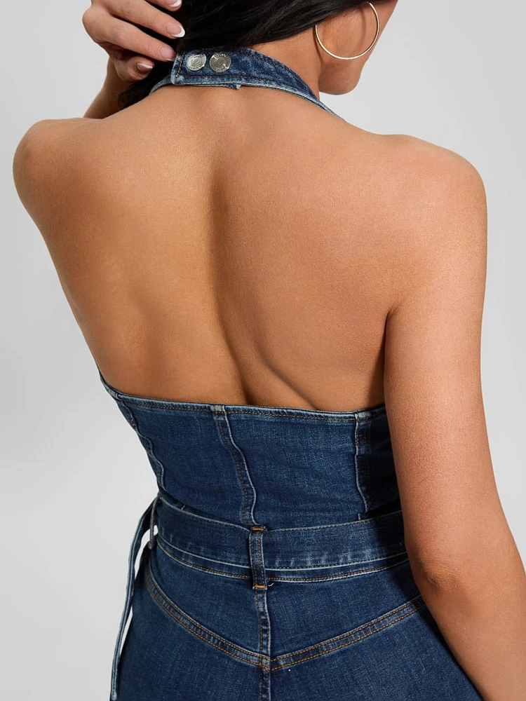 Eco Claire Denim Halter Jumpsuit