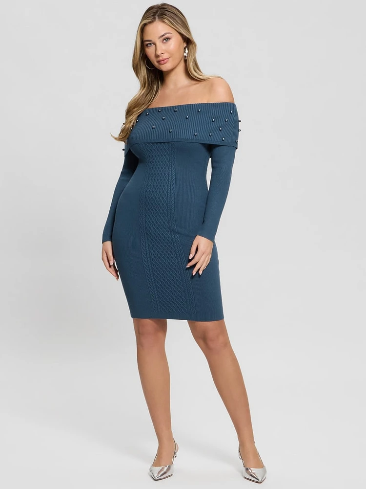 Eco Amber Off-the-Shoulder Cable Dress