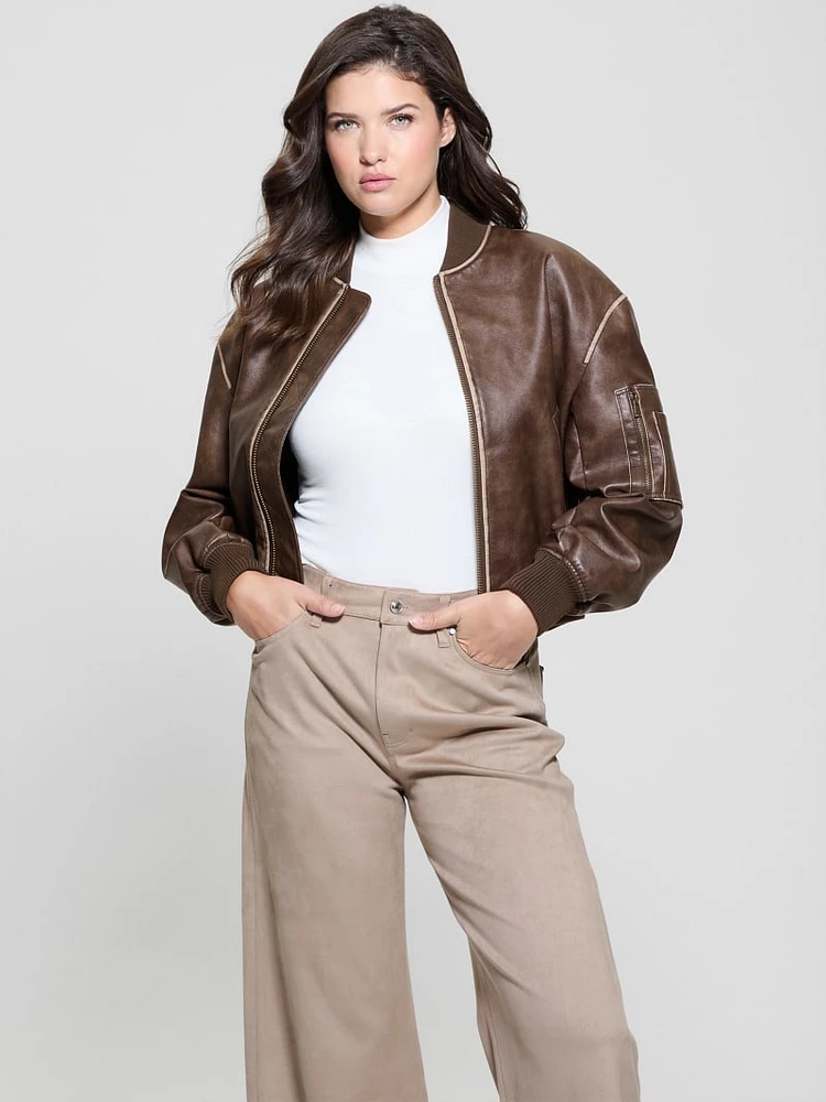 Angelique Vintage Faux-Leather Flight Jacket