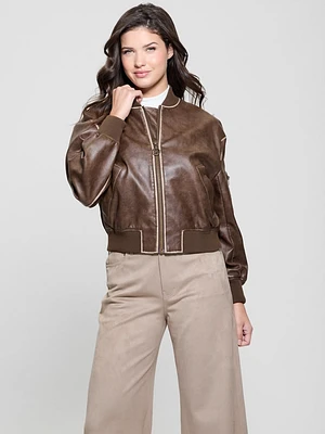 Angelique Vintage Faux-Leather Flight Jacket