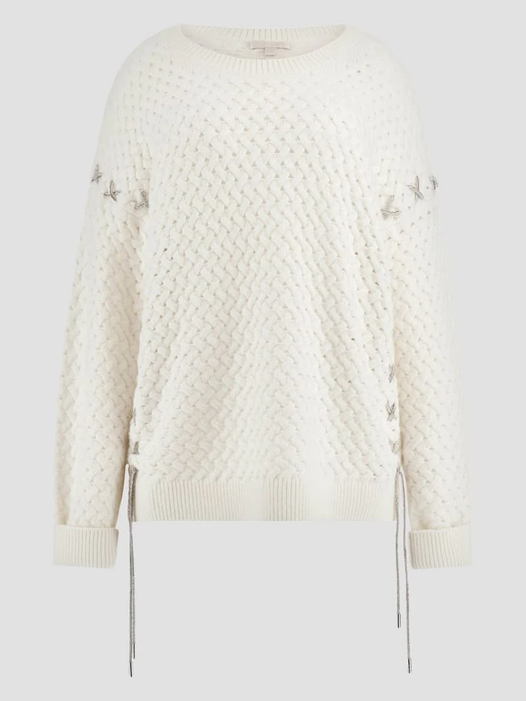 Elliss Rhinestone Wool-Blend Chain Sweater