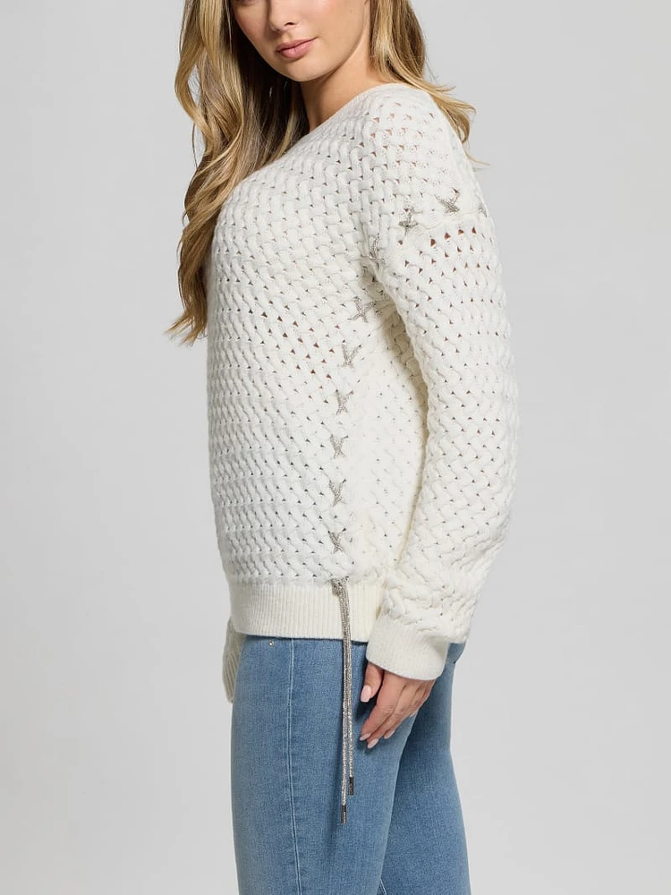 Elliss Rhinestone Wool-Blend Chain Sweater