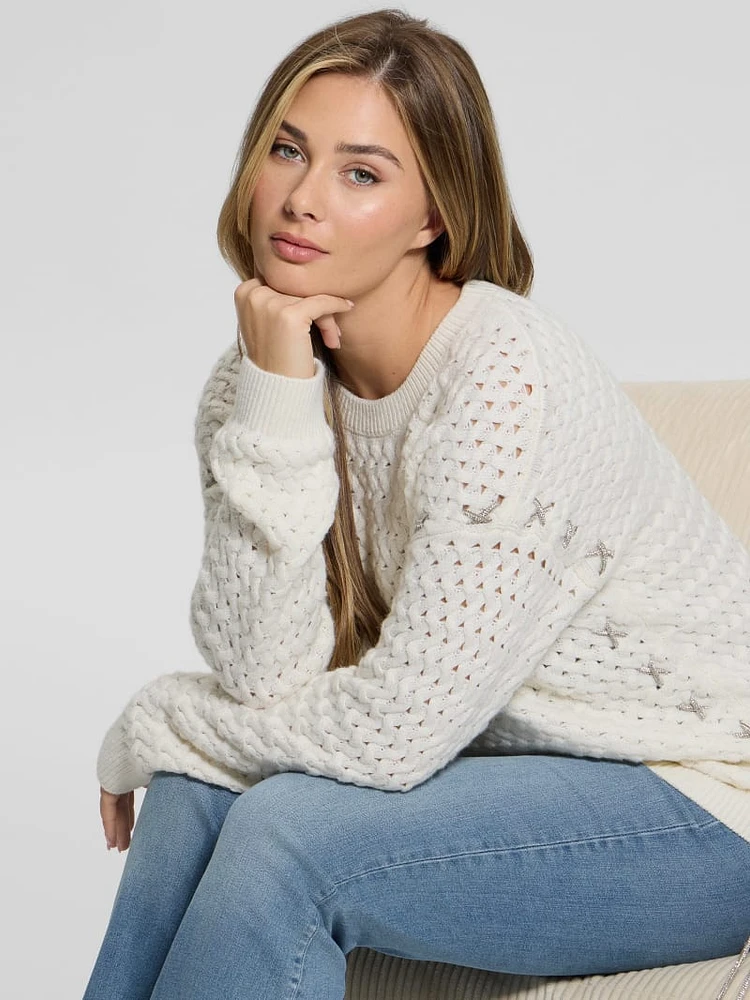 Elliss Rhinestone Wool-Blend Chain Sweater