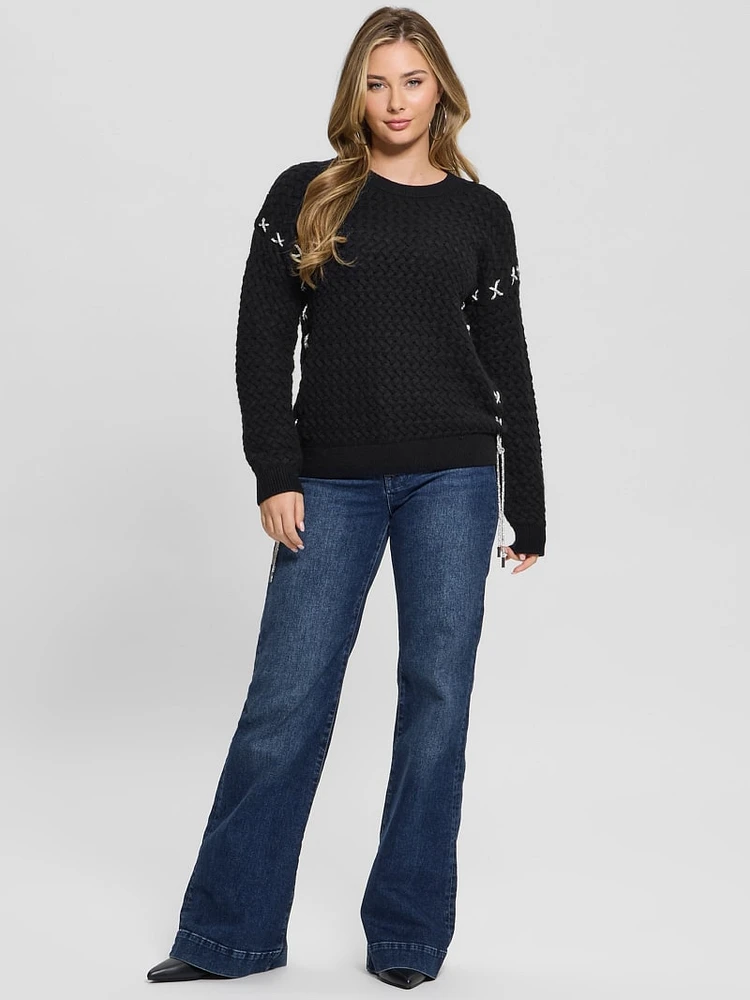 Elliss Rhinestone Wool-Blend Chain Sweater