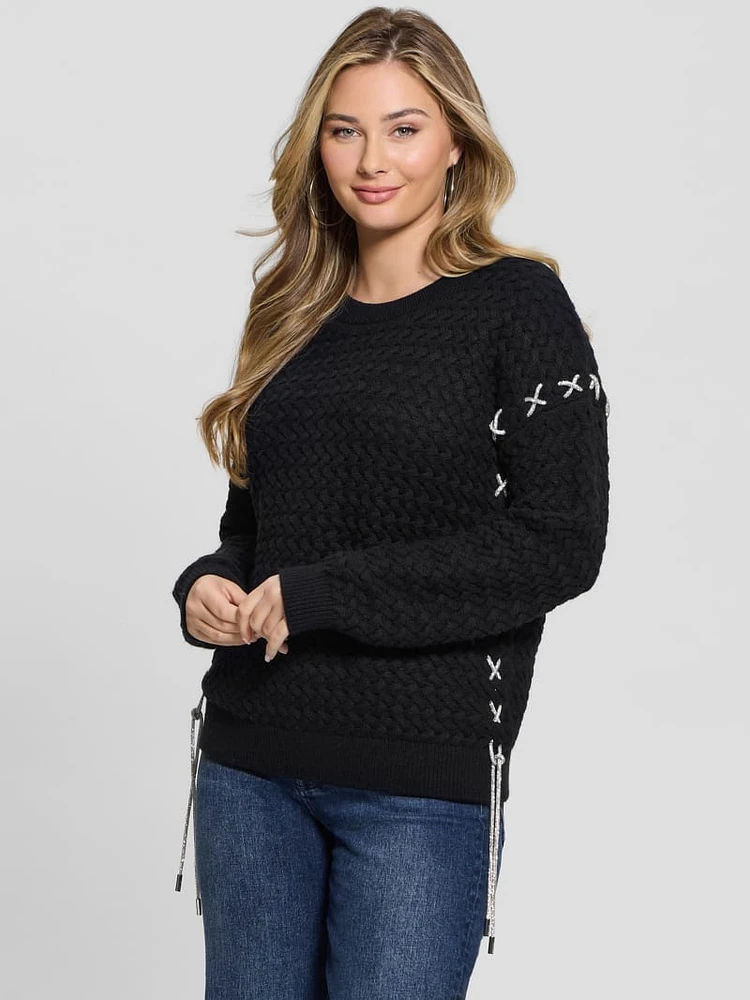 Elliss Rhinestone Wool-Blend Chain Sweater