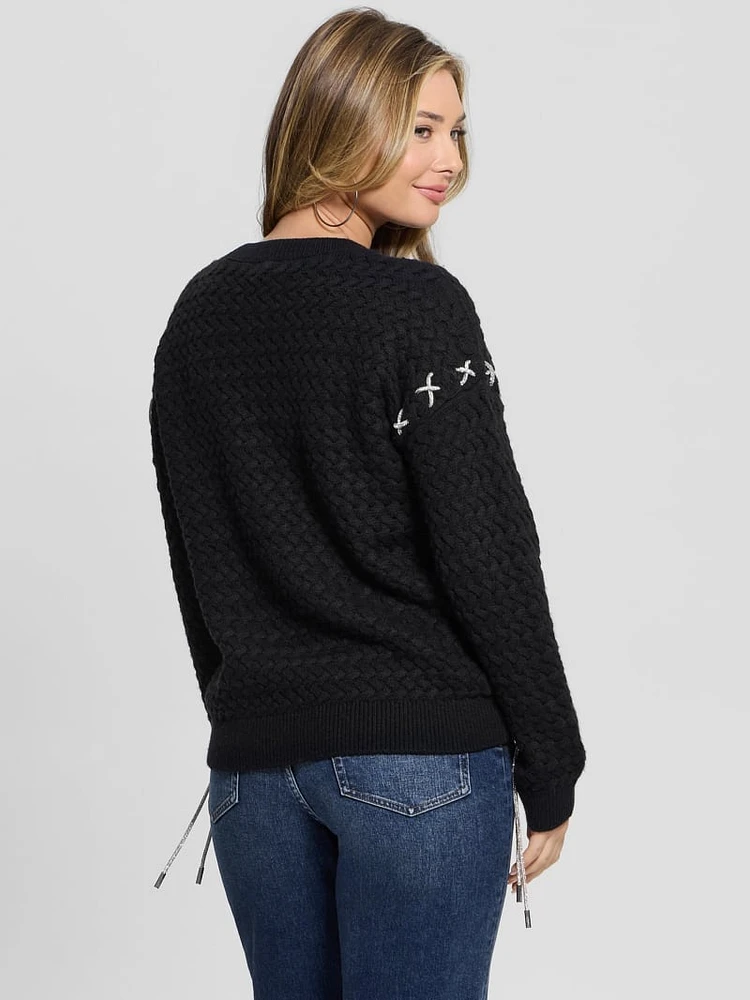 Elliss Rhinestone Wool-Blend Chain Sweater