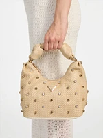 Isotta Raffia Rhinestone Hobo Bag