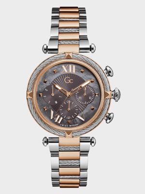 Gc Silver and Rose Gold-Tone Multi-Time Zone Watch