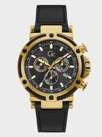 Gc Gold-Tone and Black Leather Chronograph Watch.